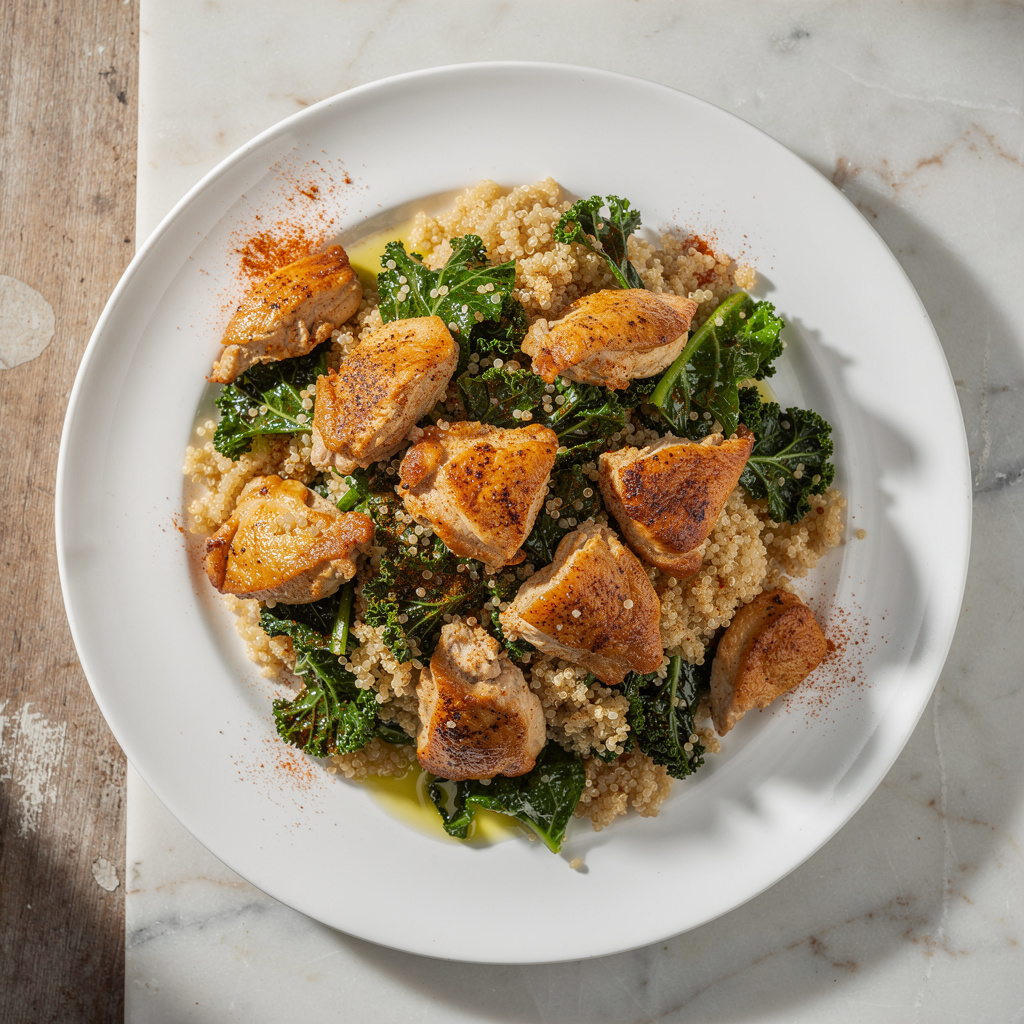 One-Skillet Organic chicken thigh (skinless) & Kale with Quinoa #8