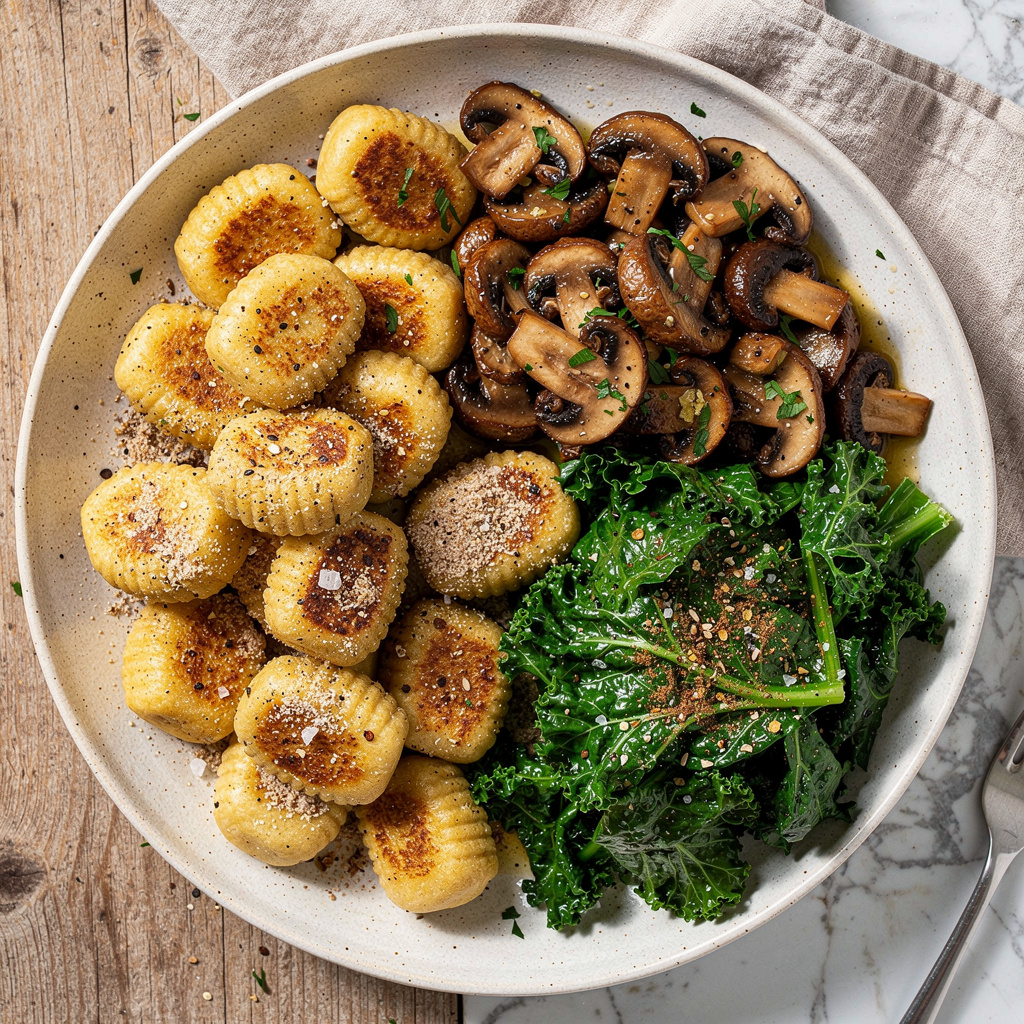 Potato Gnocchi with Mushrooms and Greens